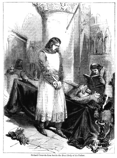 Re Riccardo I accanto al corpo morto di suo padre, Re Enrico II, 1189 da Unbekannt
