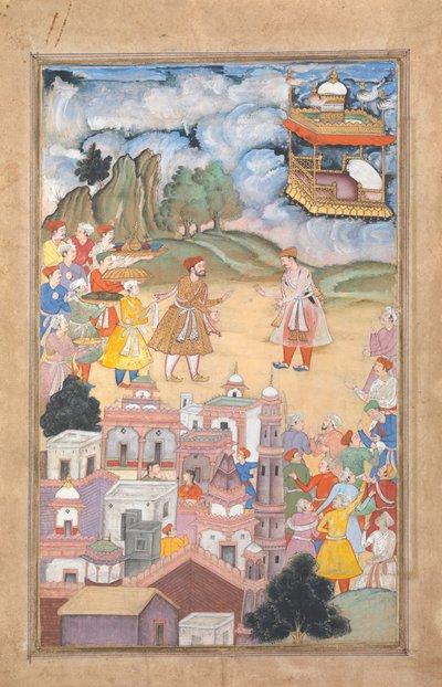 Re Sal visita Kala Yavana, Foglio da una leggenda di Harivamsa di Hari Krishna, ca. 1590-95 da Unbekannt