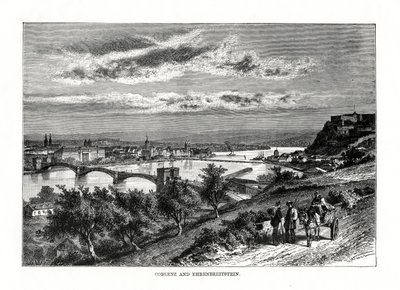 Coblenza e Festung Ehrenbreitstein, Germania, 1879 da Unbekannt