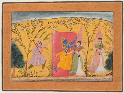 Krishna esige un pedaggio dalle lattaie, da un Bhagavata Purana, c. 1600 da Unbekannt