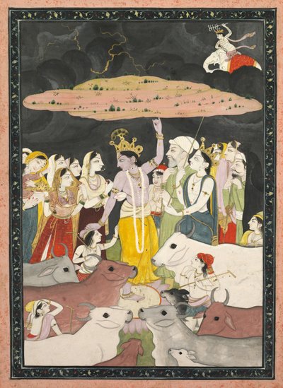 Krishna solleva il Monte Govardhana, c. 1780-1790 da Unbekannt