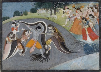 Krishna che sottomette Kaliya, il demone serpente: Folio da una serie di Bhagavata Purana da Unbekannt