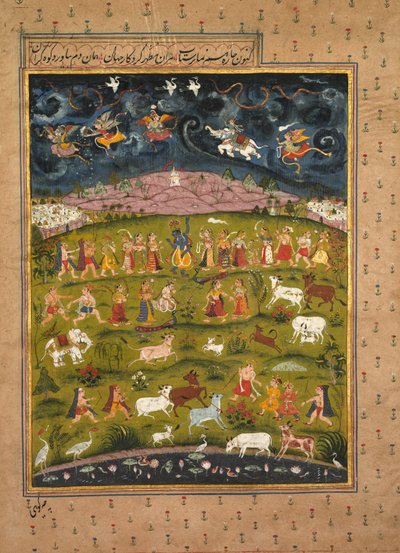 Krishna che sostiene il Monte Govardhana, 1700s da Unbekannt