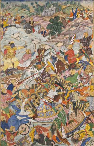 Krishna e Balarama che combattono il nemico, foglio da un Harivamsa La leggenda di Hari..., c1590-95 da Unbekannt