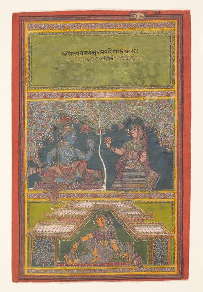Krishna e Radha che conversano: Pagina da un Gita Govinda disperso..., XVIII secolo da Unbekannt