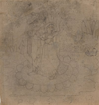 Krishna e Radha in Piedi su un Loto, fine XIX-inizio XX secolo da Unbekannt