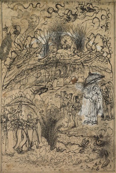 Krishna e Radha sotto il Monte Govardhan, c. 1720 da Unbekannt