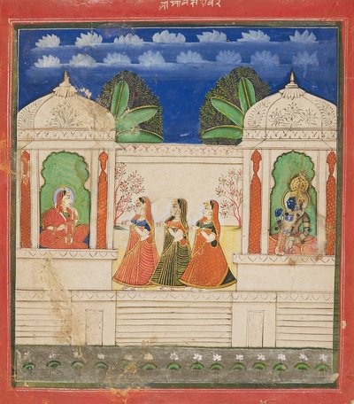 Krishna e Radha in due padiglioni, XIX secolo da Unbekannt