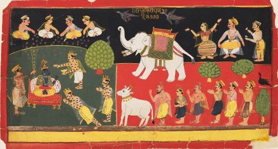 Krishna venerato da Indra che arriva su un elefante bianco, c1720 da Unbekannt
