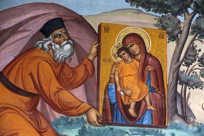 Monastero di Kykkos, Cipro. Affresco. Monaco che porta un