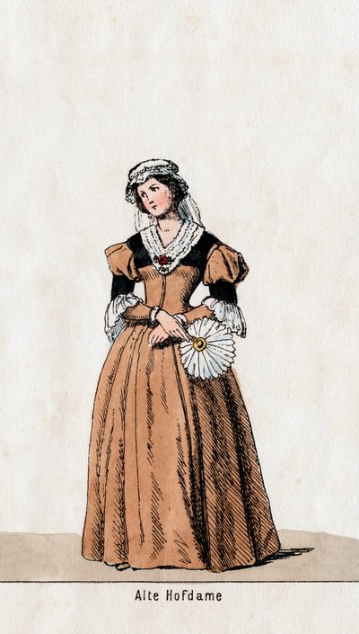 Dama di compagnia, costume design per il dramma di Shakespeare, Enrico VIII, XIX secolo da Unbekannt