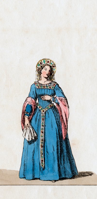Dama di compagnia, costume per il dramma di Shakespeare, Enrico VIII, XIX secolo da Unbekannt