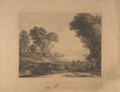 Paesaggio con figure dopo Il matrimonio di Isacco e Rebecca, 1648, pubblicato 1830 da Unbekannt