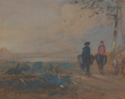 Paesaggio con lago e due figure a cavallo, ca. 1820 da Unbekannt