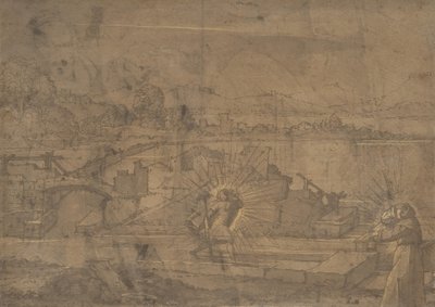Paesaggio con San Cristoforo e Santo monastico maschile (recto) da Unbekannt