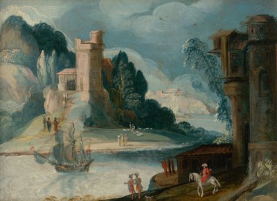 Paesaggio con fiume e castello da Unbekannt
