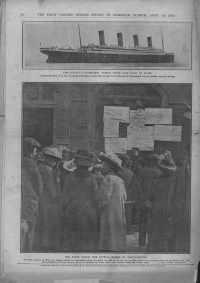 Ultimo sguardo a casa, e la fatidica tavola a Southampton, 20 aprile 1912 da Unbekannt