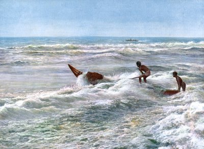 Lancio di un catamarano al largo della costa di Madras, India, inizio 20° secolo da Unbekannt
