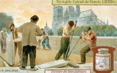 Posa di lastre di pavimentazione in una strada di Parigi da Unbekannt