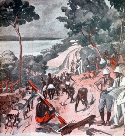 Posa dei binari ferroviari sotto il sole equatoriale, Brazzaville, Congo, 1924 da Unbekannt