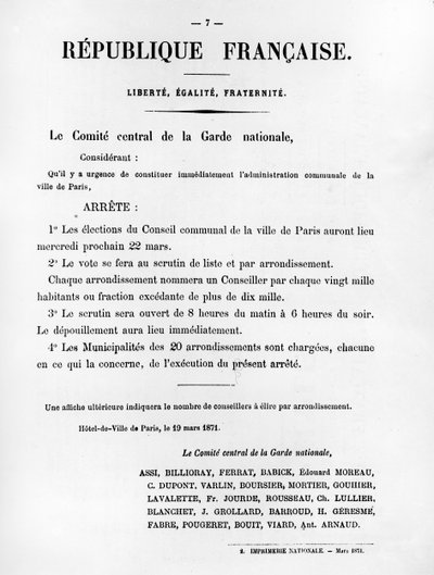 Le Comite Central de la Garde Nationale, dai manifesti politici francesi della Comune di Parigi da Unbekannt