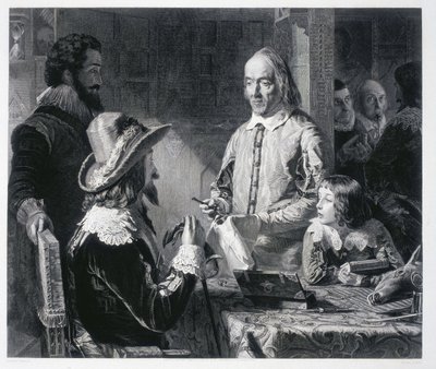 Il medico inglese William Harvey (1578-1637) mostra al re Carlo I Stuart d