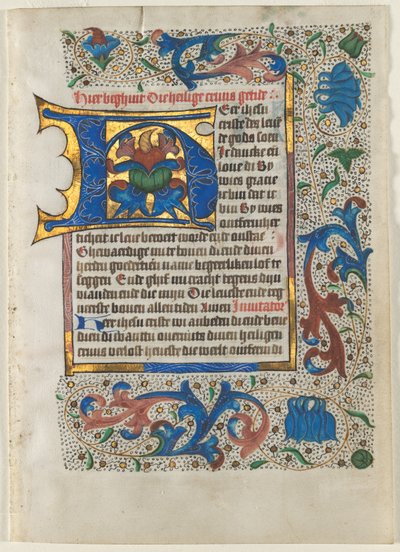 Foglia estratta da un libro delle ore: Iniziale decorata H, c. 1470-1480 da Unbekannt
