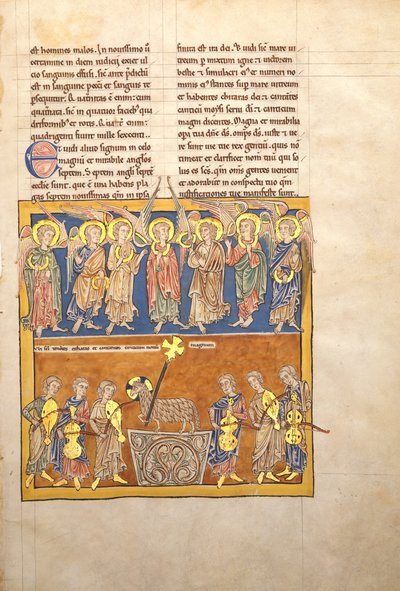 Foglia da un manoscritto di Beatus: Sette angeli tengono le coppe delle sette ultime piaghe.., ca. 1180 da Unbekannt