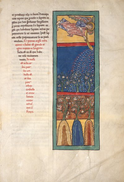 Foglio da un manoscritto Beatus: il primo angelo suona la tromba da Unbekannt