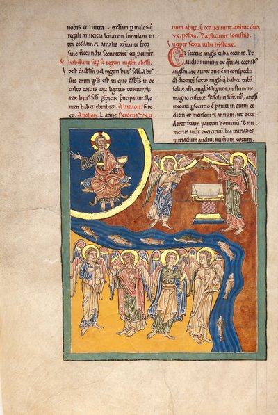 Foglio da un manoscritto di Beatus: il sesto angelo consegna i quattro angeli, ca. 1180 da Unbekannt