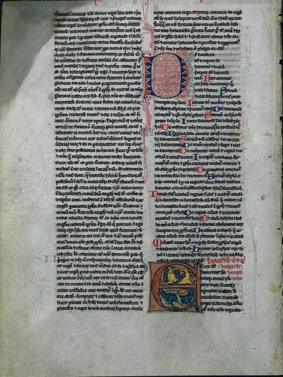 Foglio di una Bibbia: Iniziale E: Leoni e serpenti intrecciati 1 di 2 fogli escissi, c. 1225-50 da Unbekannt