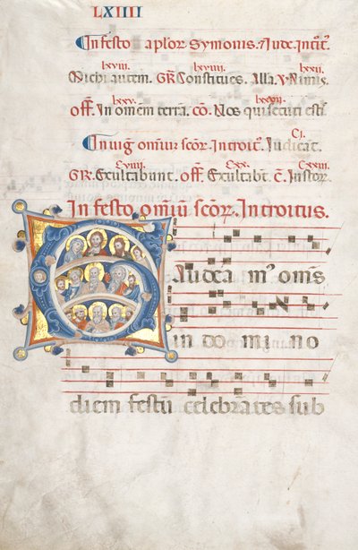 Foglio da un Graduale: Iniziale G con Cristo, la Vergine e gli Apostoli, c. 1300 da Unbekannt