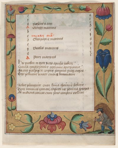Foglio da un Salterio e libro di preghiere: pagina del calendario con contadino recto e pagina del calendario con lavori da Unbekannt