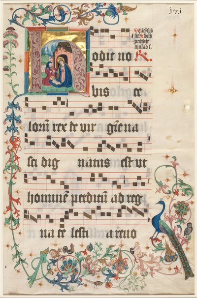 Foglia da un Antifonario: Iniziale H con la Natività recto e Testo verso, c. 1480 da Unbekannt