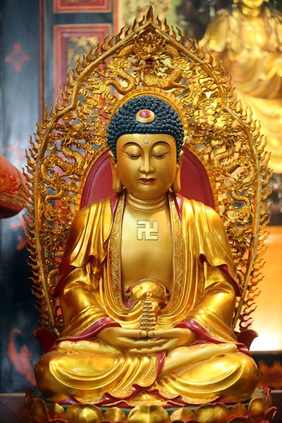 Tempio buddista Leong San. Statua del Buddha dorato. Singapore da Unbekannt
