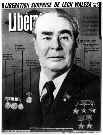 Leonid Brezhnev, leader sovietico, copertina di Liberation, 1982 da Unbekannt