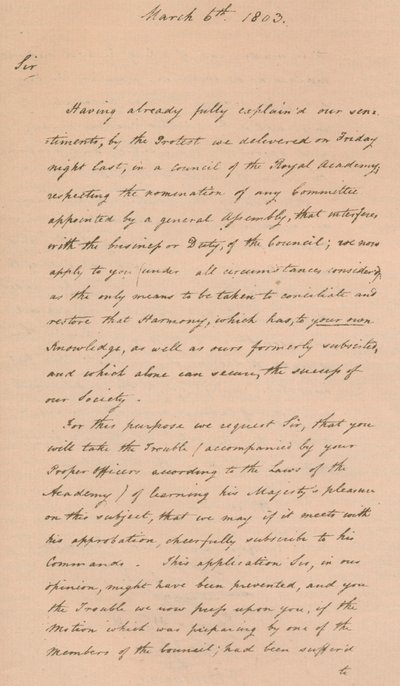 Lettera a Benjamin West, Presidente della Royal Academy, 1803 1904 da Unbekannt