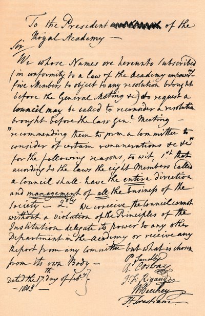 Lettera a Benjamin West, Presidente della Royal Academy, 1803 1904 da Unbekannt