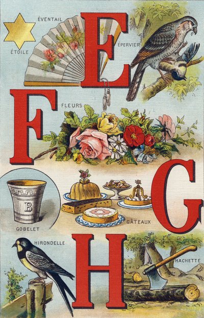 Lettere E F G H; Rondine; Ventaglio; Fiori; Torte; Tazza; Ascia; Rondine da Unbekannt