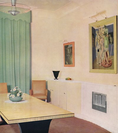 Sala da pranzo londinese con dipinto di Chirico, 1938 da Unbekannt