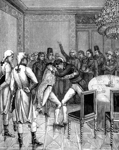 Lord Cornwallis e Joseph Bonaparte si abbracciano ad Amiens, Francia, 1802 da Unbekannt