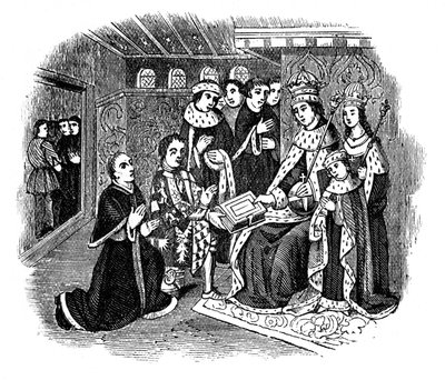 Lord Rivers e Caxton davanti a Edoardo IV, XV secolo, 1910 da Unbekannt