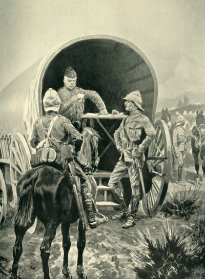 Lord Roberts che scrive dispacci nel carro da trasporto in cui dormiva, 1901 da Unbekannt