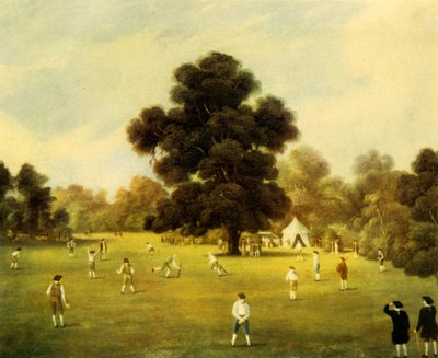Signori e gentiluomini del Surrey e del Kent giocano a cricket a Knole Park, Kent da Unbekannt
