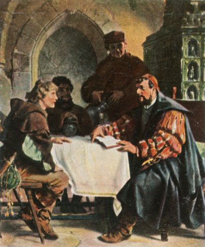 Lutero come Junker Jörg nella locanda di Jena con studenti svizzeri, 1522, 1936 da Unbekannt