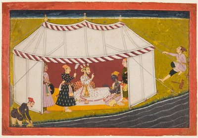 Madhava in una tenda davanti a un sovrano, dalla serie Madhavanala Kamakandala, c. 1700 da Unbekannt