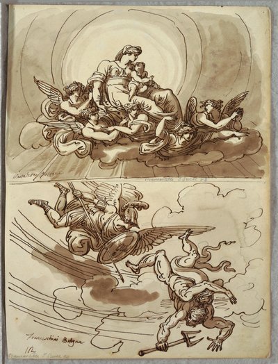 Madonna e Bambino in Gloria, Studio dopo Mastelletta; Angelo Gabriele che Scaccia Lucifero dal Cielo, Studio dopo Marcantonio Franceschini da Unbekannt