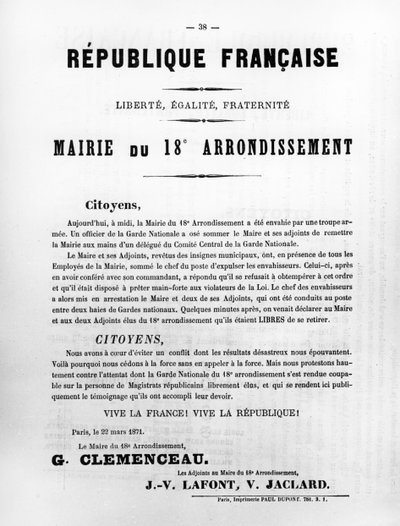 Mairie del 18° Arrondissement, dai manifesti politici francesi della Comune di Parigi, maggio 1871 da Unbekannt
