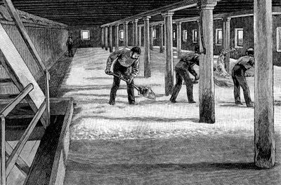 Pavimento di maltazione in una birreria americana, 1885 da Unbekannt