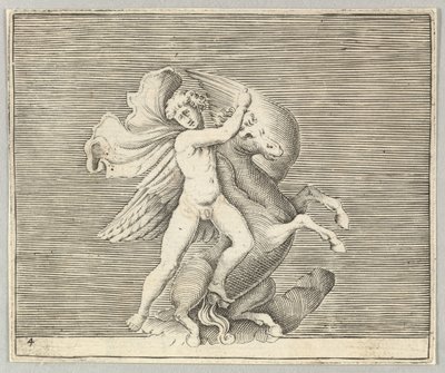 Uomo che lotta con un cavallo alato, pubblicato ca. 1599-1622 da Unbekannt